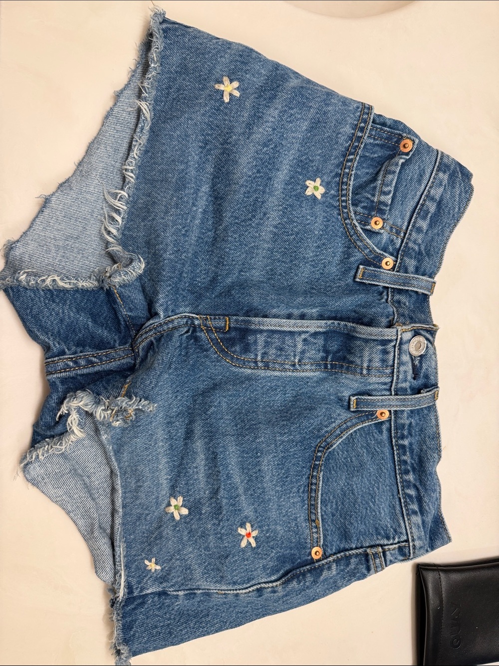 Levi's Blue Denim Embroidered Daisy Jean Shorts